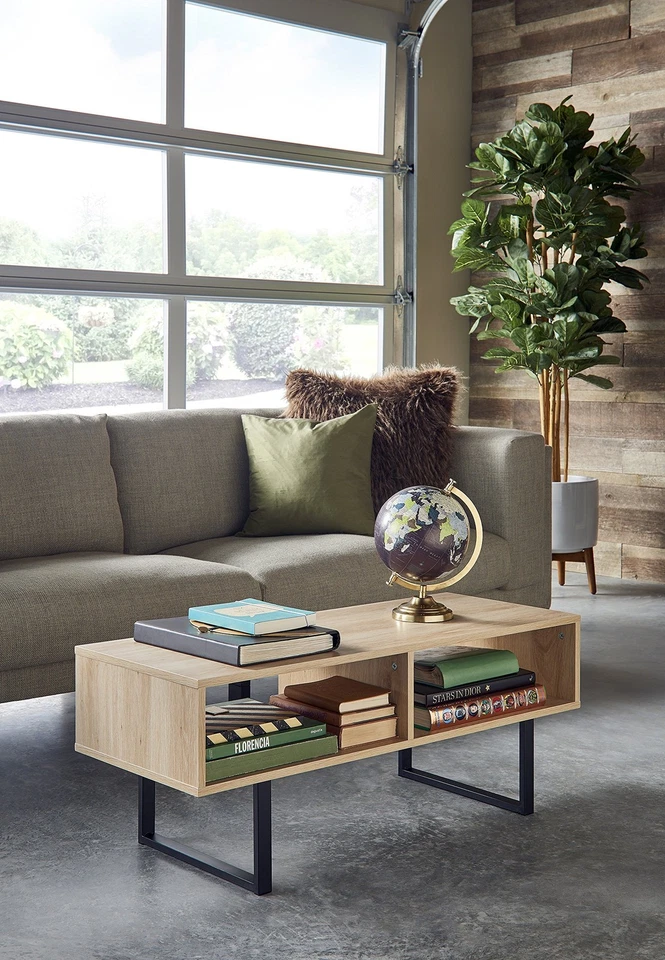 1311 прямоугольный деревянный журнальный столик с полками для хранения, натуральный - Изображение 3 из 4