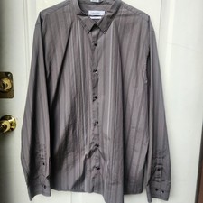 Calvin Klein Mens 2XL Shirt Slim Fit Gray Striped Excellent Condition Button Up