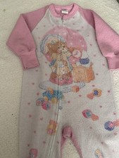 Vintage 1980s Riegel Sleepy Time Bear Fleece Blanket Zip Sleeper Pajamas Size 3