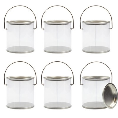 Mini Clear Plastic Paint Cans 6pk; DIY/Craft/Party Decor Favors for Candy/Gifts
