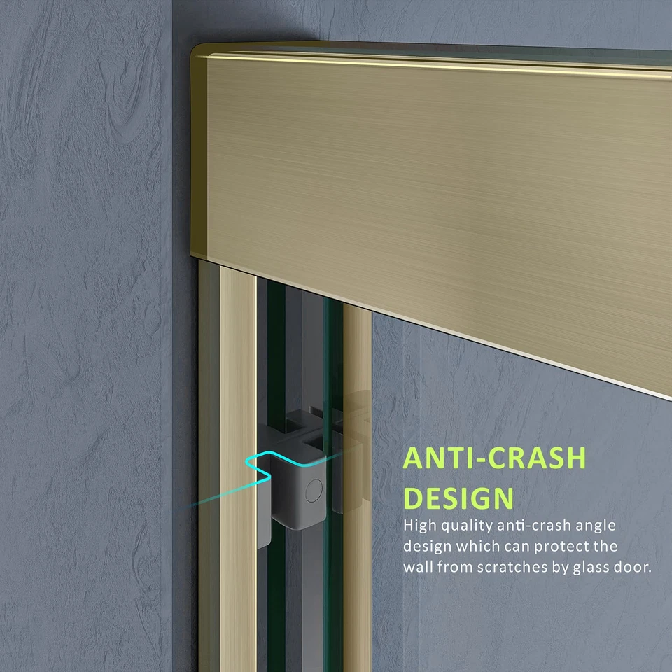 Porta de tela deslizante ouro escovado 60 pol x 62 pol. vidro temperado porta de chuveiro dupla - Imagem 2 de 4