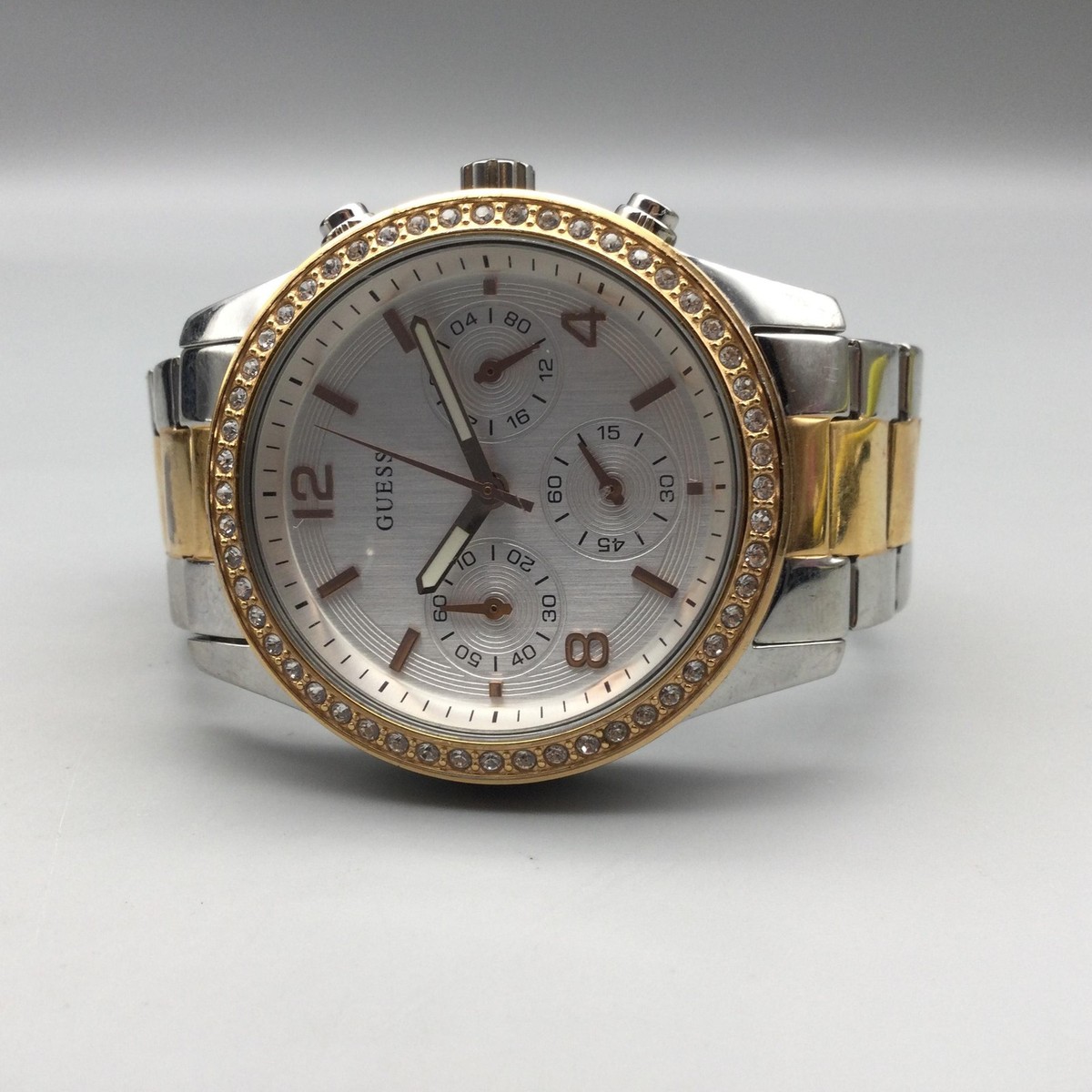 Guess Chronograph Watch 38mm Silver Gold Crystal Date New 