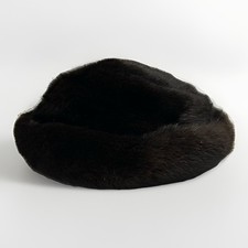 Boutique Kate's Canada Black Genuine Fur Pillbox Hat Size Large Vintage