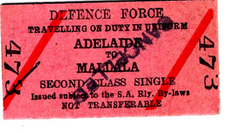 Bahnticket: South Australia: Adelaide nach Mallala datiert 1949