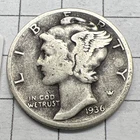 1936 S   - Mercury   Dime - 90% Silver - Free Shipping.