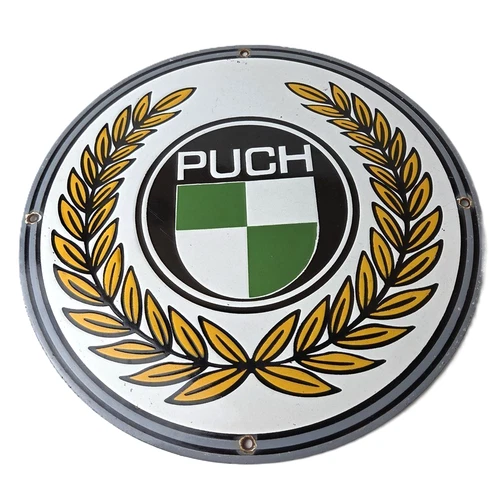 Vintage Puch Sign - Porcelain Gas Pump Service Mopeds Bicycle Auto Bike Sign