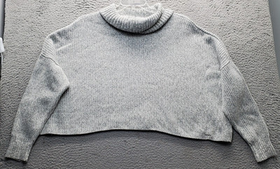 Hollister Oversized Crop Sweater Womens Large Gray Knit Raglan Sleeve Cowl Neck