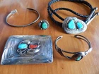 Vtg Sterling Silver Jewelry Lot Turquoise Bolo Buckle Ring Buckle Bracelet 112g