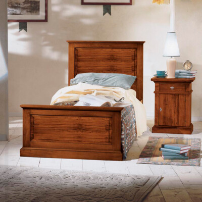 Letto singolo in legno massello in arte povera finitura noce