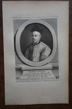 JESUIT COTTON STONE. CONFESSOR OF HENRY IV .PORTRAIT. ORIGINAL ENGRAVING. 1740