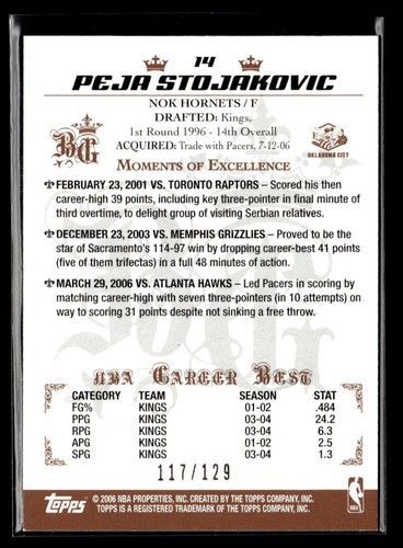 2006 Topps Big Game /129 #14 Peja Stojakovic EX - Picture 2 of 2