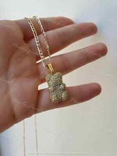 2Ct Round D/VVS1 Diamond Teddy Bear Pendant 14K Yellow Gold Over Free Chain