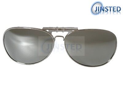 Reflective Silver Mirrored PIlot Clip on Sunglasses Flip up Shades Unisex ACP034
