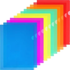 Clear Plastic Folders Sleeves 12 Pack, 6 Assorted Colors, Documents Project Pock