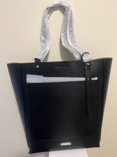 New Rebecca Minkoff Stella N/s Large Black Leather Tote Bag W/adjustable Strap