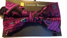 MENS BOW TIE PAISLEY PURPLE BOWTIE PRE-TIED BOW WITH CLIP