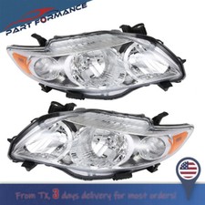 Fit For 2009-2010 Toyota Corolla Headlights Left+Right Chrome Housing Amber Pair
