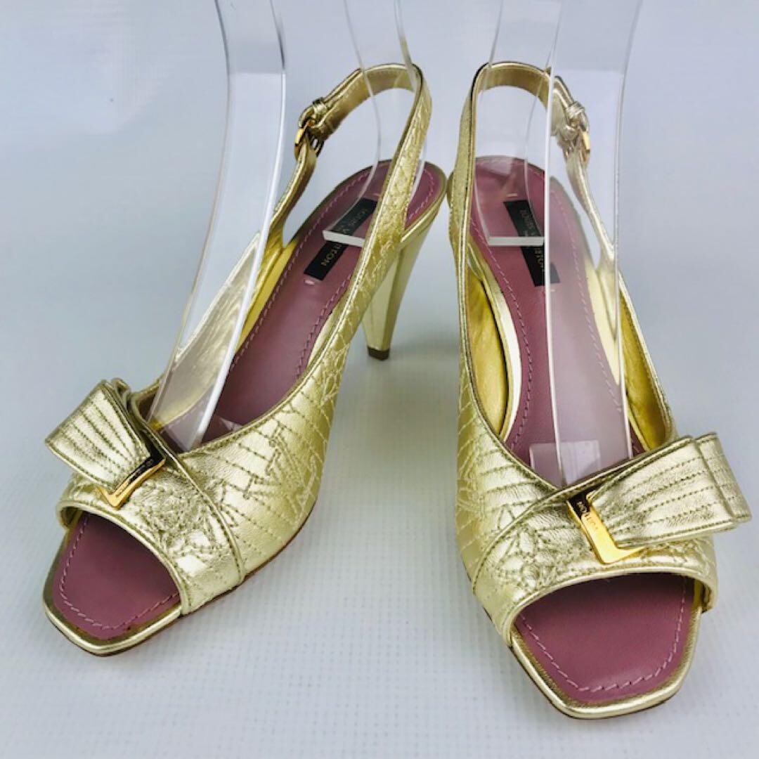 PANTOFOLA D’ORO LOUIS VUITTON Monogram sandali tacco ricamato scarpe mules donna EU 37 1 2