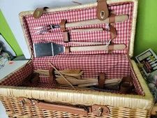 Picnic Time Large Wicker Basket With Utensils Cooking BBQ Stainless Steel