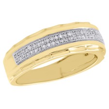 10K Yellow Gold Diamond Mens Wedding Band Beveled Edge Engagement Ring 0.20 CT.