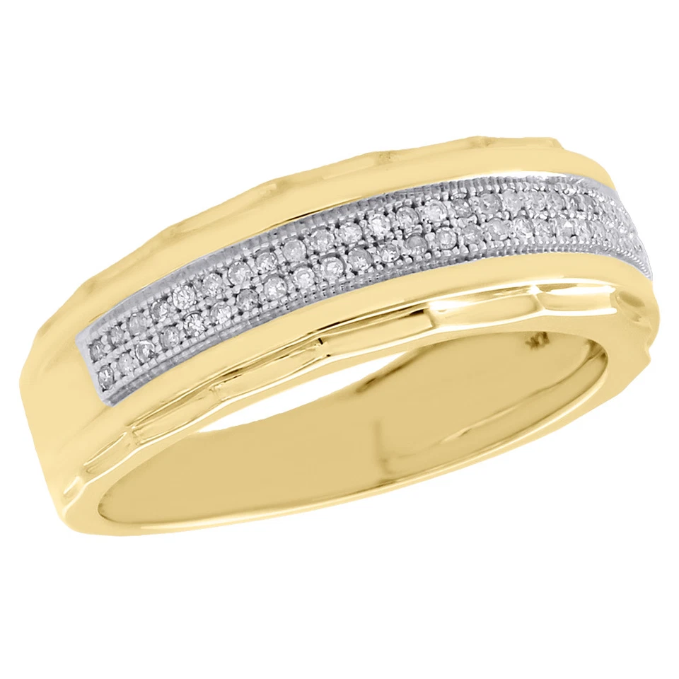 Anillo de compromiso de oro amarillo de 10 quilates con diamantes y borde biselado para hombre 0,20 quilates