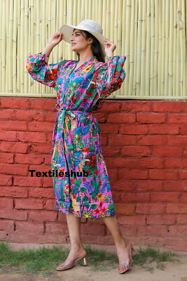 Indian Cotton Robe Long Kimono Sleepwear Frida Kahlo Printed Night Suit Kimonos
