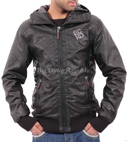 Faux Leather Bomber Hooded Style Jacket 