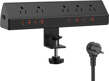 65W Desk Clamp Power Strip with 4 USB-C, 5 Outlets  6FT Cable, Black