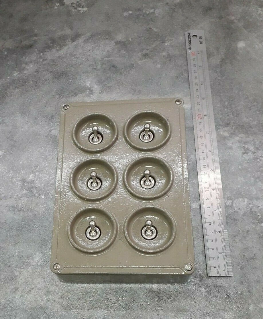 Crabtree Vintage Industrial Factory Light 6 gang Double Pole 1 way