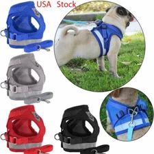 Small Dog Breathable Mesh Harness Vest Collar Soft chest strap XS-XL Leash Set