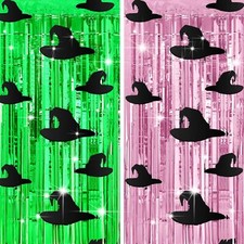 2 Pack Pink and Green Foil Curtain Backdrop Witch Party Decoration 3. 2ft x 6...