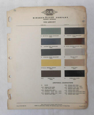 1950 MERCURY R-M COLOR PAINT CHIP CHART ALL MODELS ORIGINAL