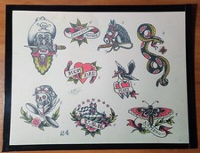 Earl Brown Traditional Vintage Style Tattoo Flash Sheet Horse, Pirate, Snake USN