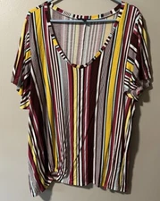 LANE BRYANT WOMEN’S 22/24 FALL COLORS STRIPED CAP SLEEVE V-NECK SHIRT TOP