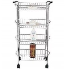 4 Tier Chrome Vegetable & Fruit Trolley Basket Kitchen Storage Rack on Wheels