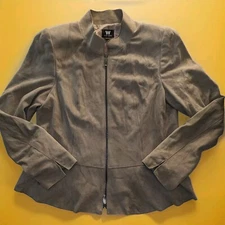 W. by Worth Genuine Leather Womens Jacket Size 12 Brown Peplum Full Zip Lined 