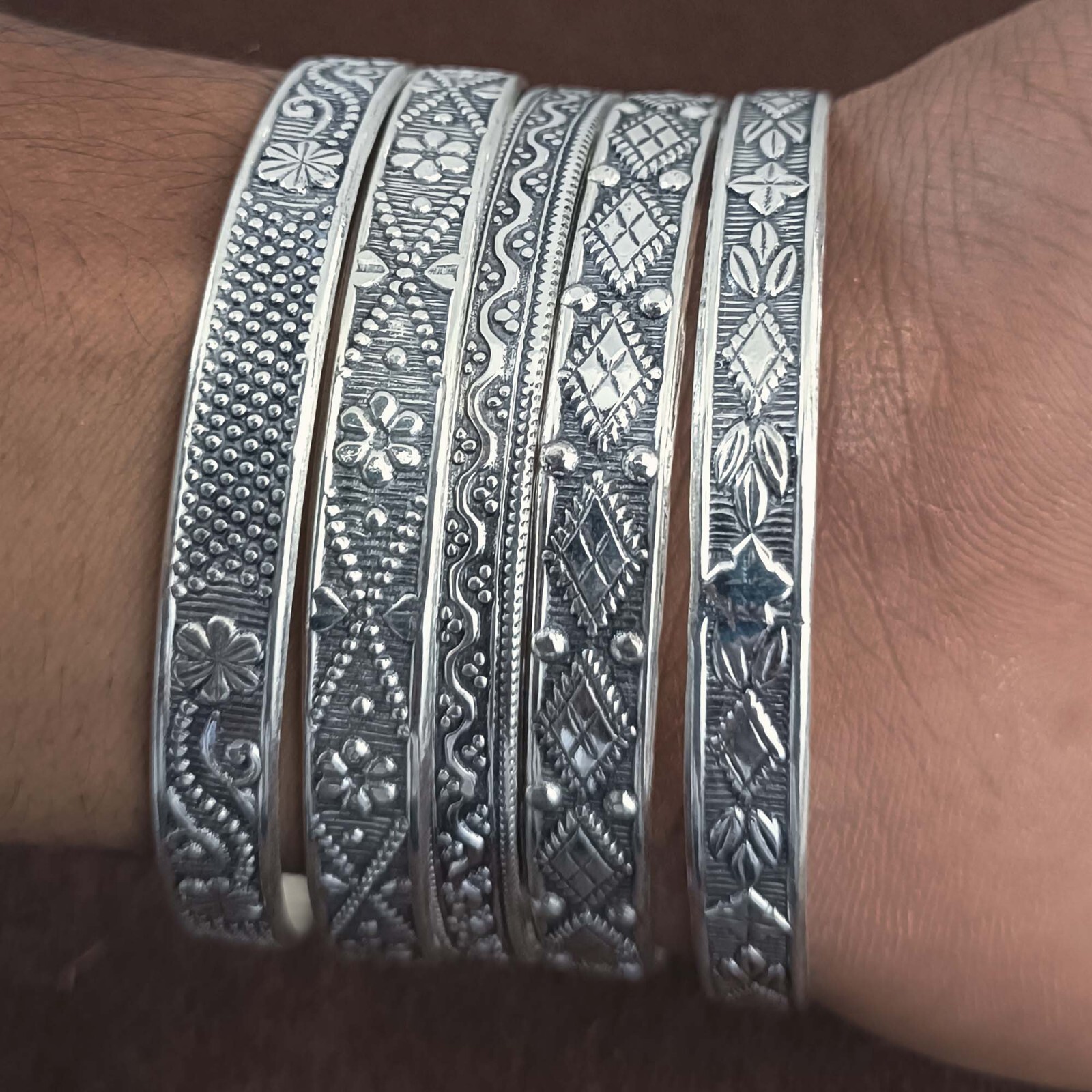 Thick West Indian Handmade 925 Sterling Silver Bangle Set of 5 AK121234