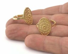 Ring Adjustable Bezel Blank Raw Brass Oval Te...