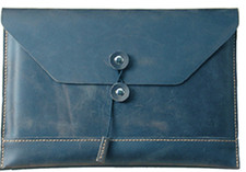 file Folder pocket cow Leather laptop bag Briefcase iPad Case pouch blue 619