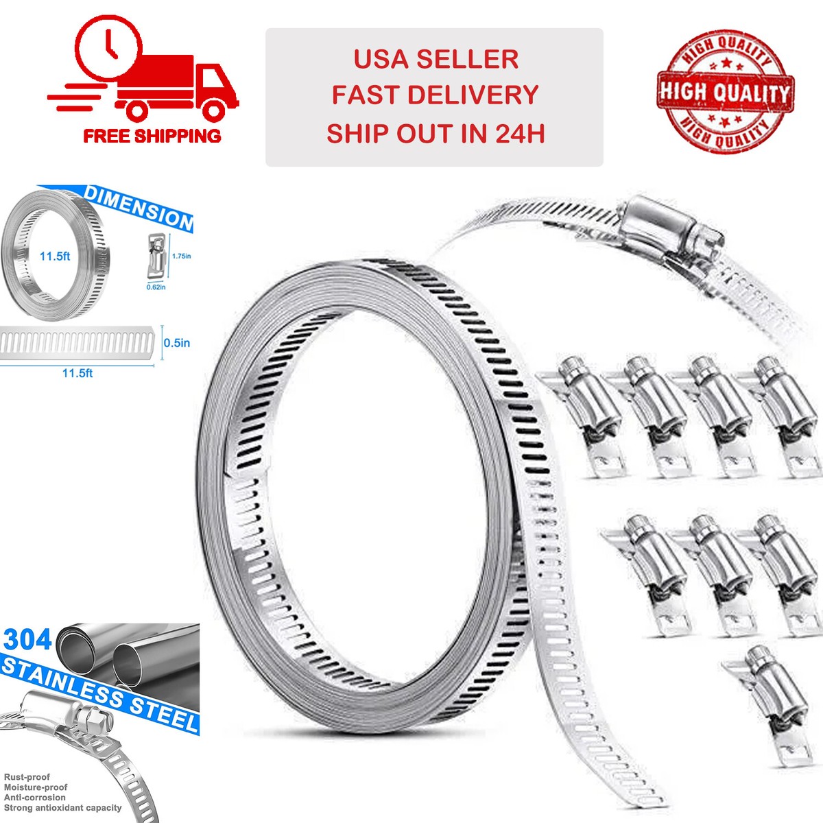 Rust Converter 30Pcs 304 Stainless Steel - 6-51mm Adjustable Worm Gear Clamp Assortment Kit Hose Clamps