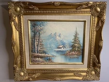 G. Weaver Signed Rustic Cabin Painting Oil On Canvas Framed 10” x 12” Canvas
