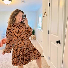 NWT RHODE Brown Black Tan Long Sleeve Caroline Mini Dress Large