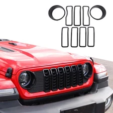 Black Front Grille Insert Cover & Headlight Trim Kit For Jeep Wrangler JL 2024+