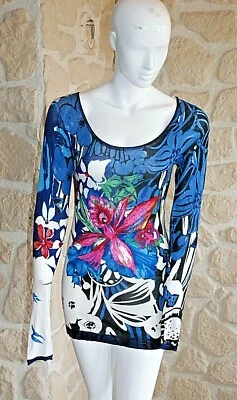 Pull long bleu tropic neuf taille M marque Desigual étiqueté à 92€ (cm) - Photo 1/4