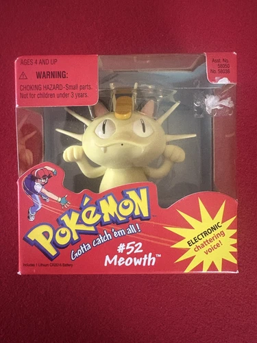 Vintage 1999 Hasbro Pokémon # 52 Meowth Electronic Chattering Voice Toy ~ NIB