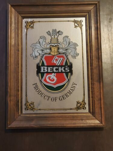 VINTAGE BECK'S GERMAN IMPORTED BEER BAR MIRROR wood framed sign rare small crack | eBay