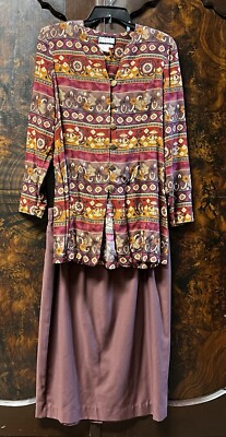 Vtg Ebony Spiegel Estyle 2 Pc Top/Skirt Sz L Long Sleeve Boho Mauve READ! USA