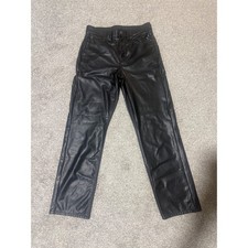 American Eagle Womens Black Faux Leather Stretch Straight Leg Pants 6 Short NWT