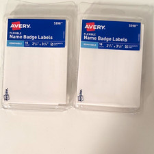 Two Avery 5398 Flexible Removable Name Badge Labels 2 1/3 x 3 3/8, 15 Count