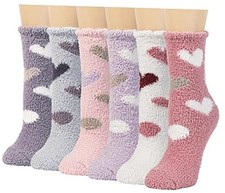 Plush Slipper Socks Women - Colorful Warm Fuzzy Crew Socks Cozy Solid Color